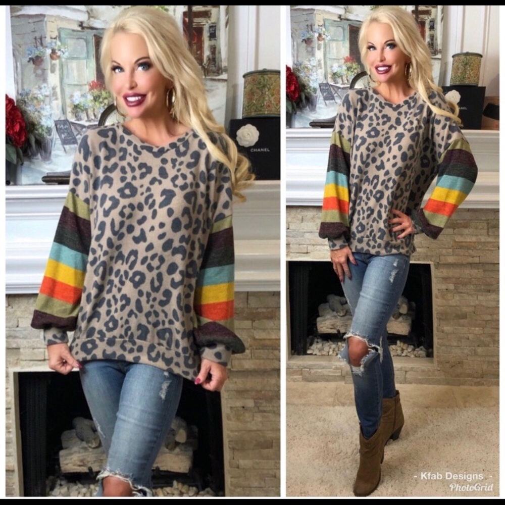 Brushed animal print multi striped top